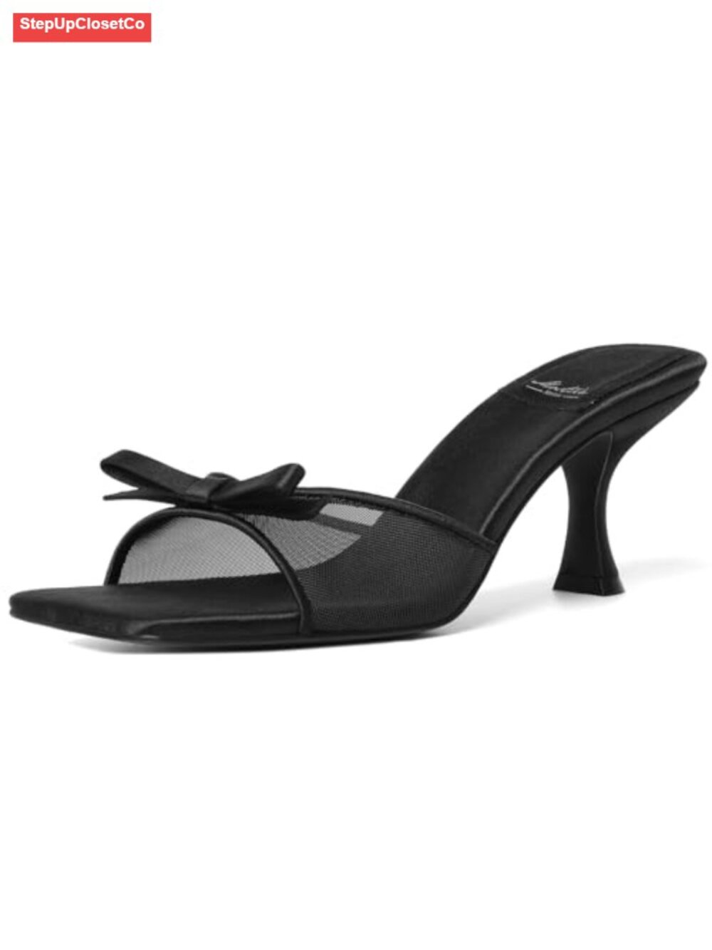 Kitten Heels for Women Round Toe Bow Mules Backless Slip On Stiletto Party Shoes